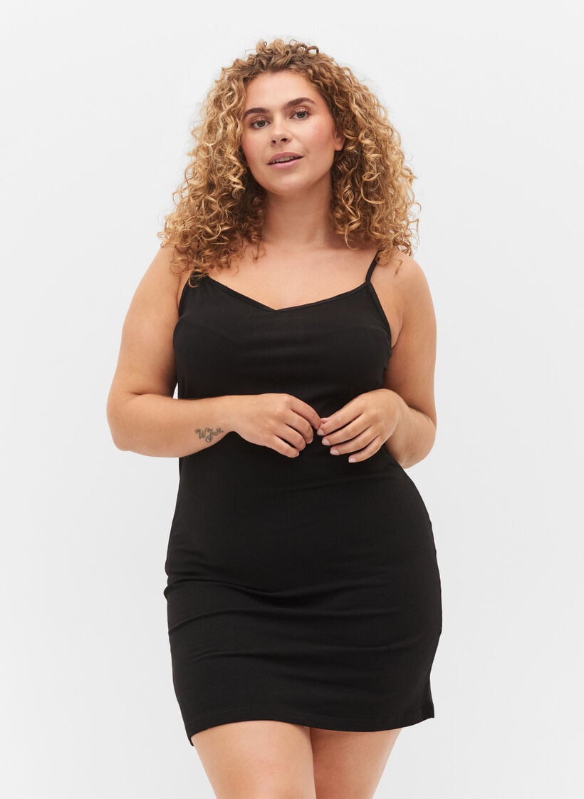 Langes basic Top aus Baumwolle, Schwarz, Model image number 0