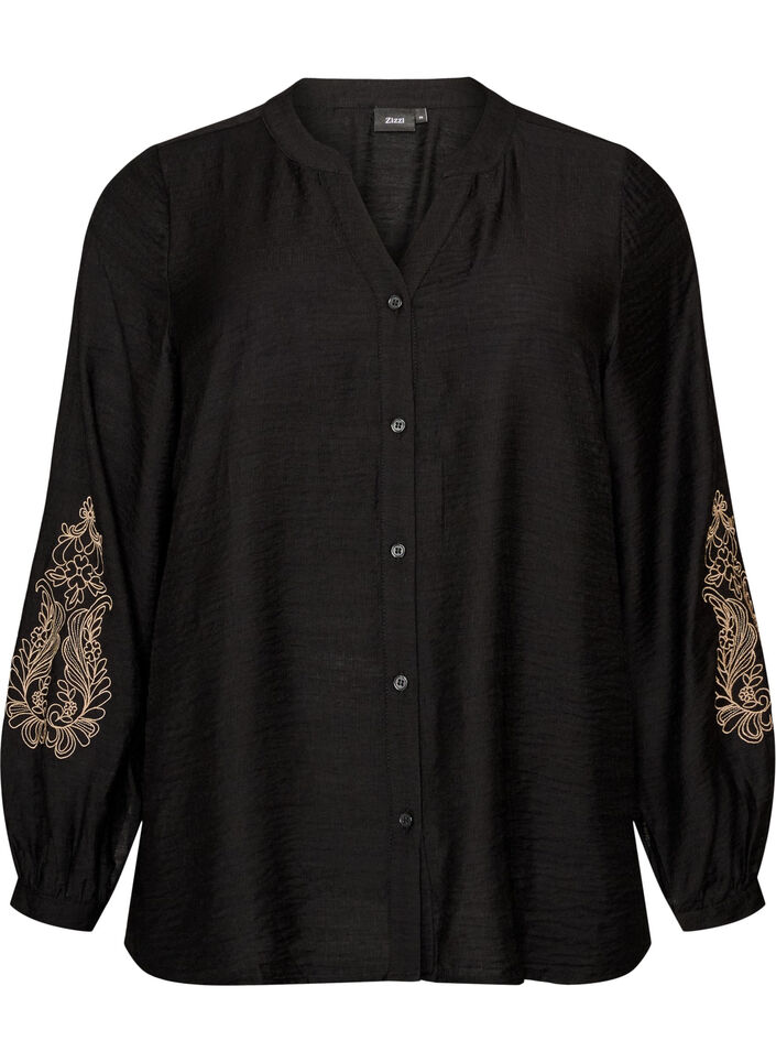Bluse aus Viskose mit bestickten &Auml;rmeln, Schwarz, Packshot image number 0