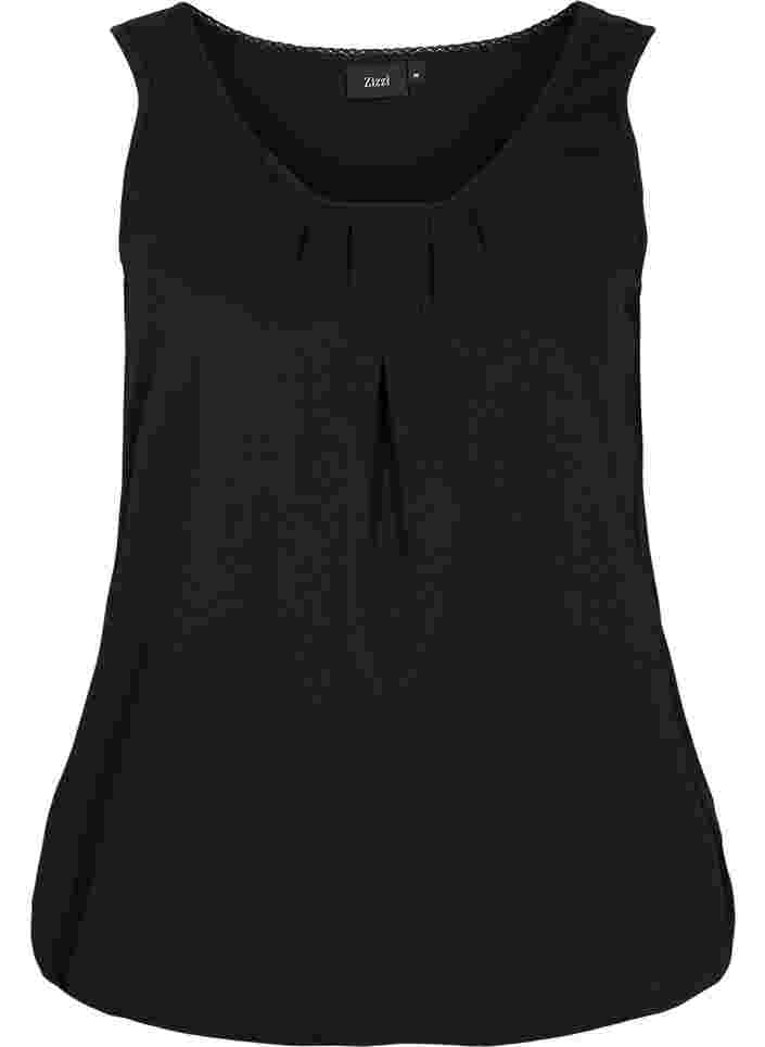 Baumwolltop mit Rundhalsausschnitt und Spitzensaum, Black, Packshot image number 0