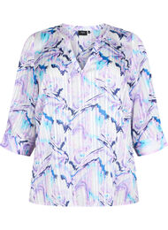 Bluse mit Print und 3/4-Ärmeln, Blue Lilac AOP, Packshot