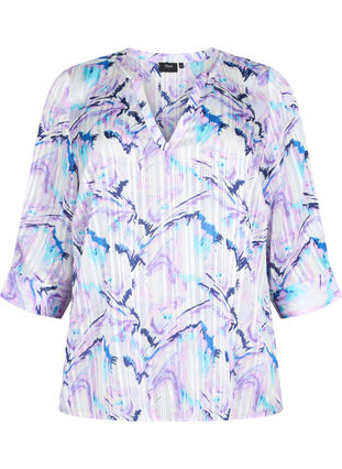 Bluse mit Print und 3/4-Ärmeln, Blue Lilac AOP, Packshot image number 0