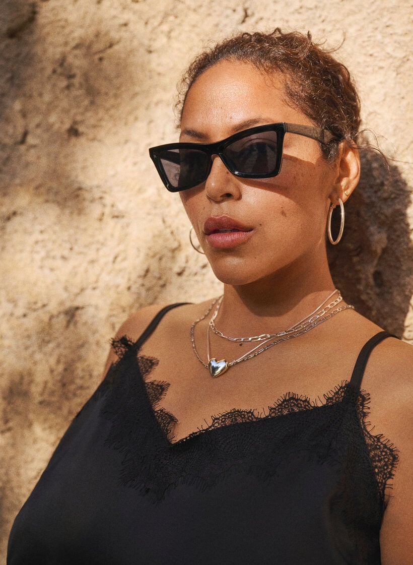 Tr&auml;gertop aus Satin mit Spitze, Schwarz, Image image number 0