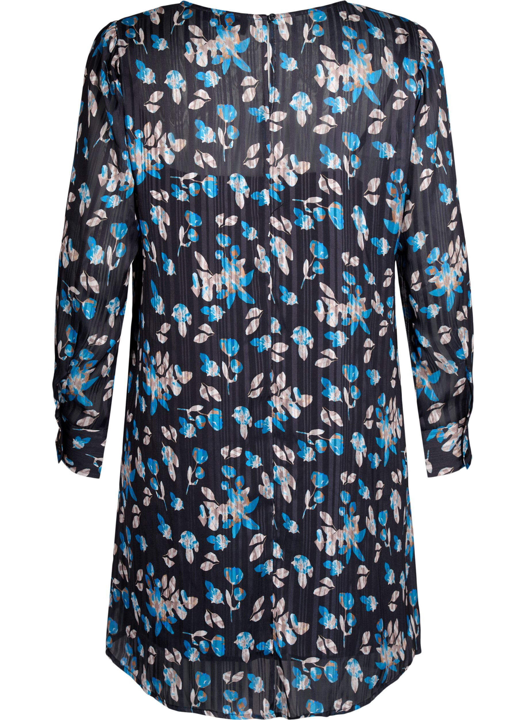 ZizziKurzkleid mit Print und Rundhalsausschnitt, Black Blue Fl. AOP, Packshot image number 1