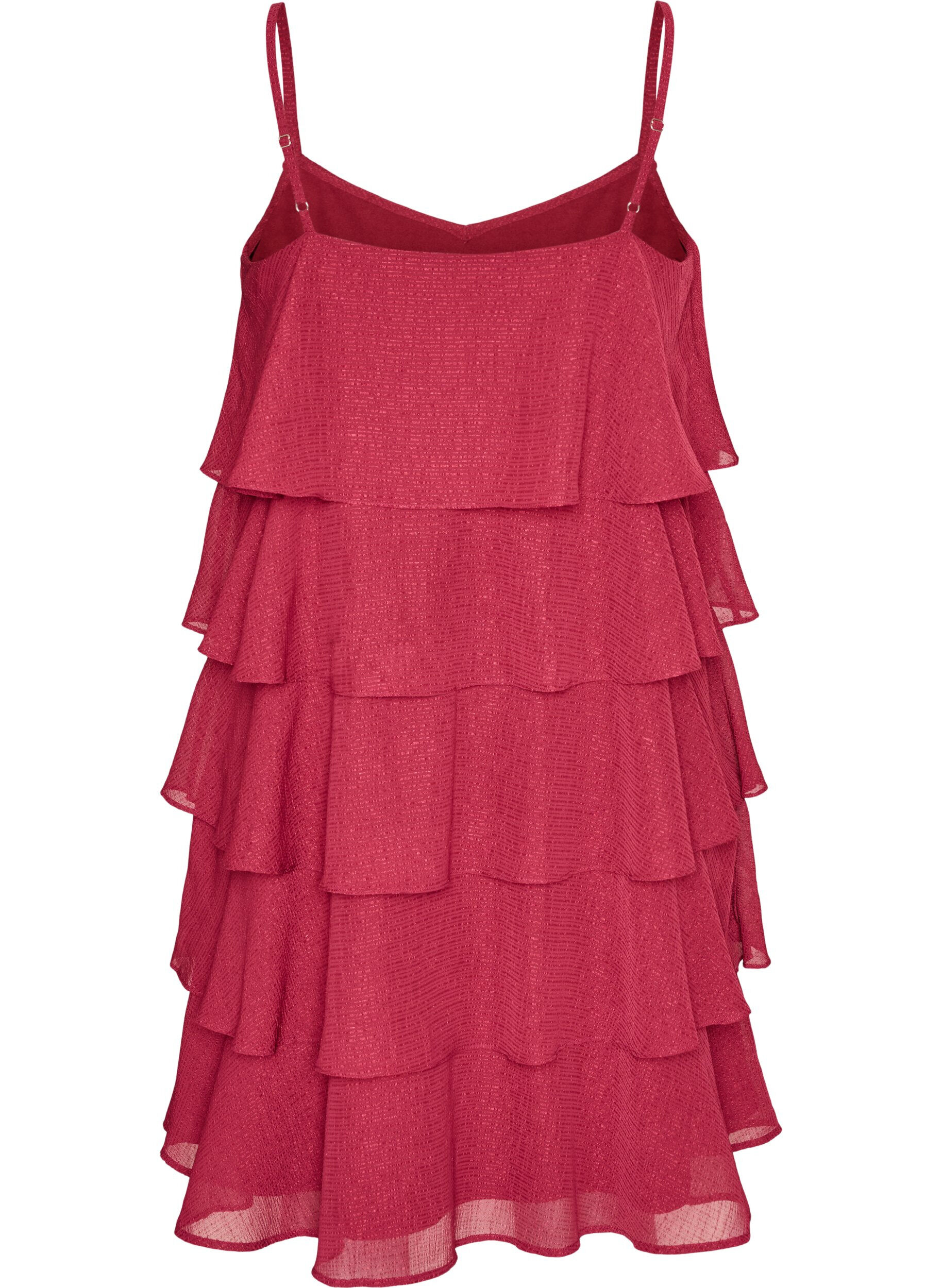 ZizziLagenkleid mit R&uuml;schen und Spaghettitr&auml;gern, Rot, Packshot image number 1
