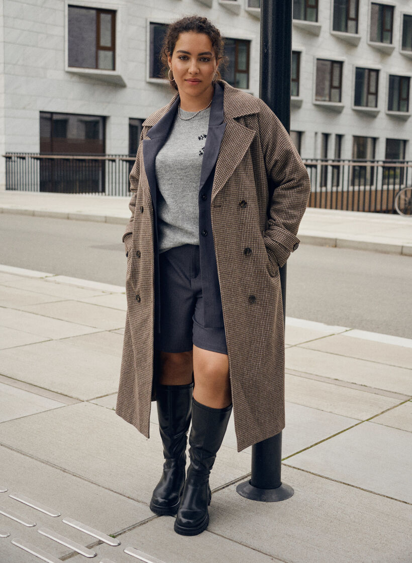 Karierter Mantel mit Gürtel, Braun, Image