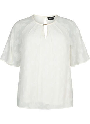 Kurzärmelige Bluse mit Struktur, Warm Off-white, Packshot image number 0