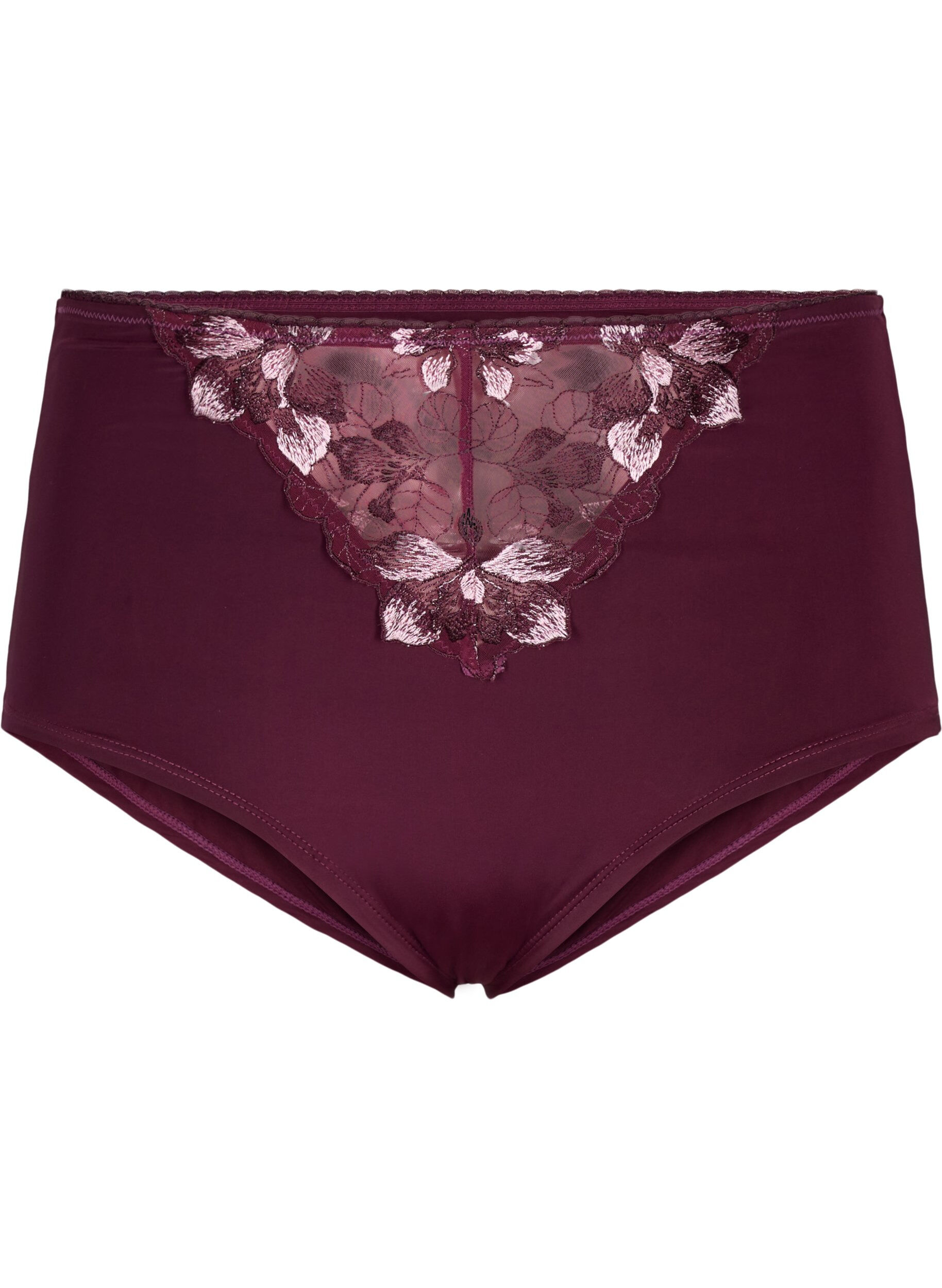 ZizziMikrofaser-Panty mit floralen Stickereien, Dunkles Bordeaux, Packshot image number 0