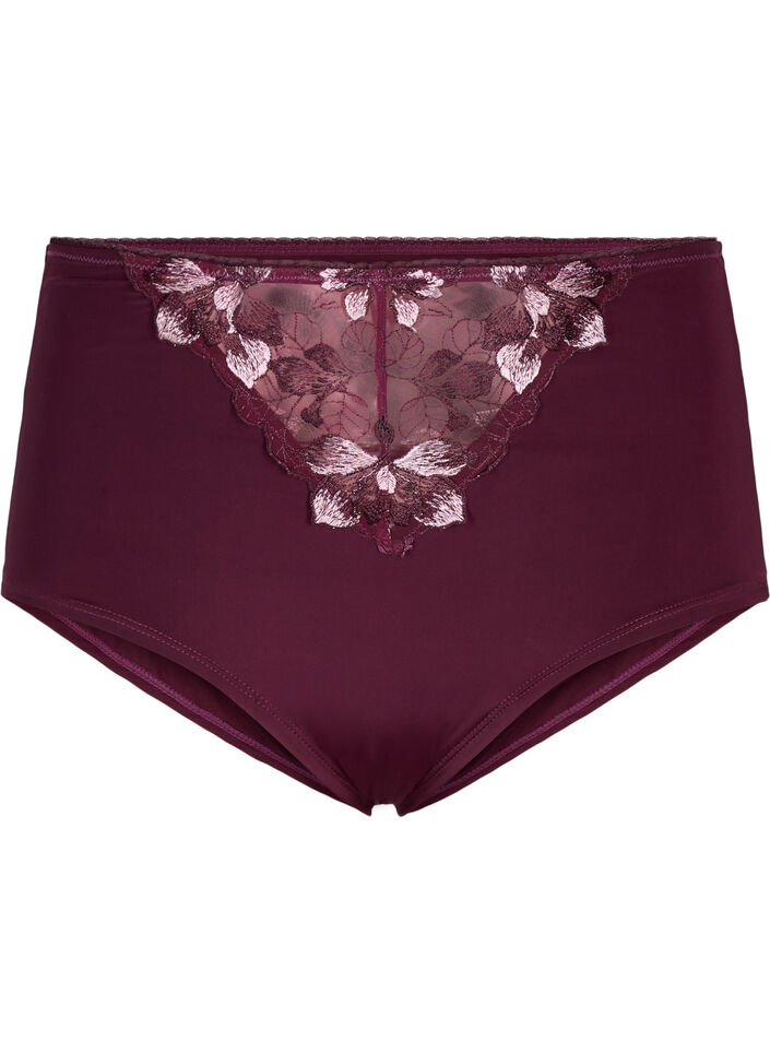 Mikrofaser-Panty mit floralen Stickereien, Dunkles Bordeaux, Packshot image number 0