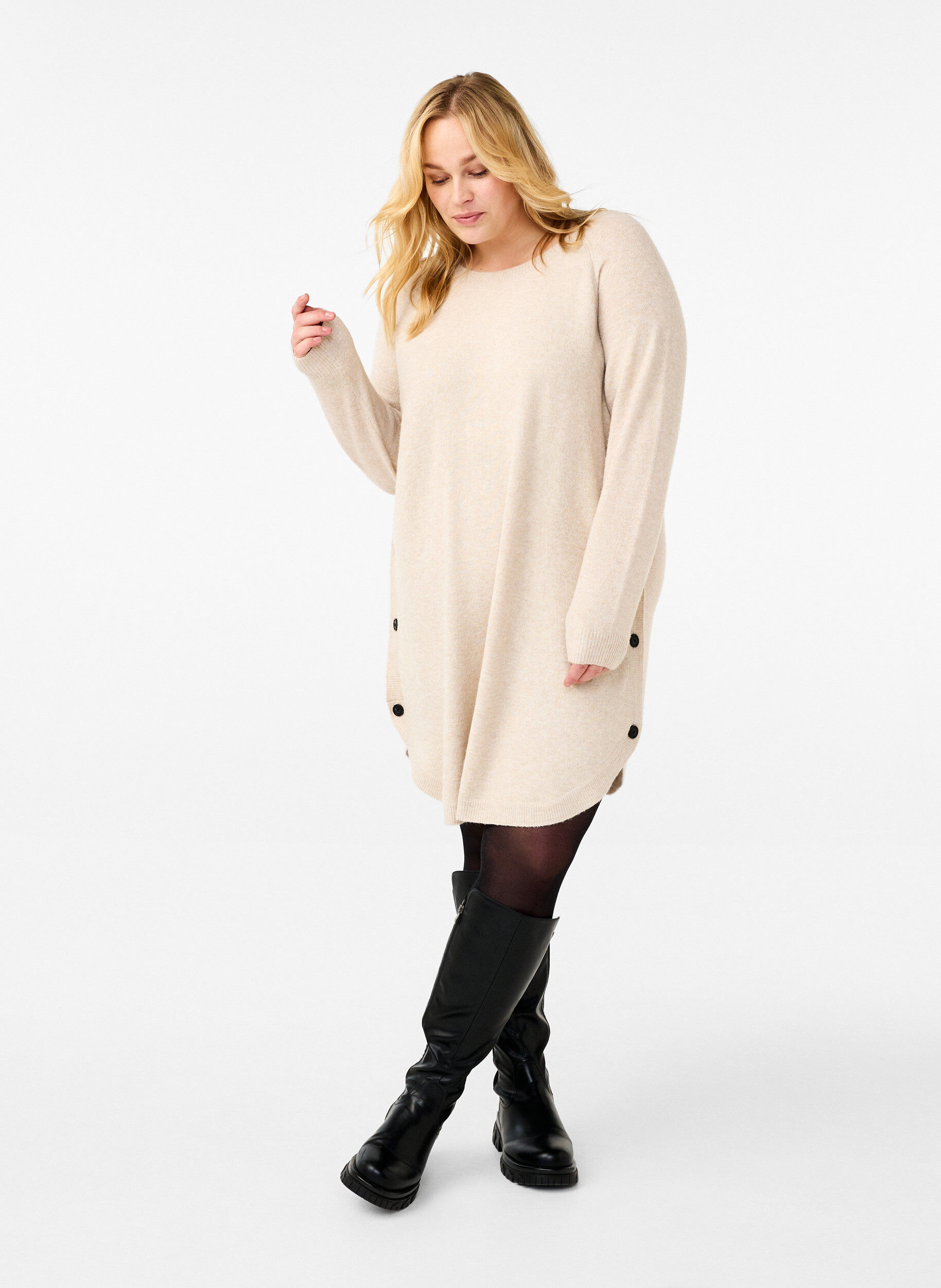 ZizziMelange-Strickkleid mit Kn&ouml;pfen, Pumice Stone Mel., Model image number 2