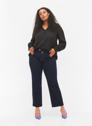 	 Langärmelige Bluse mit V-Ausschnitt, Black, Model image number 2