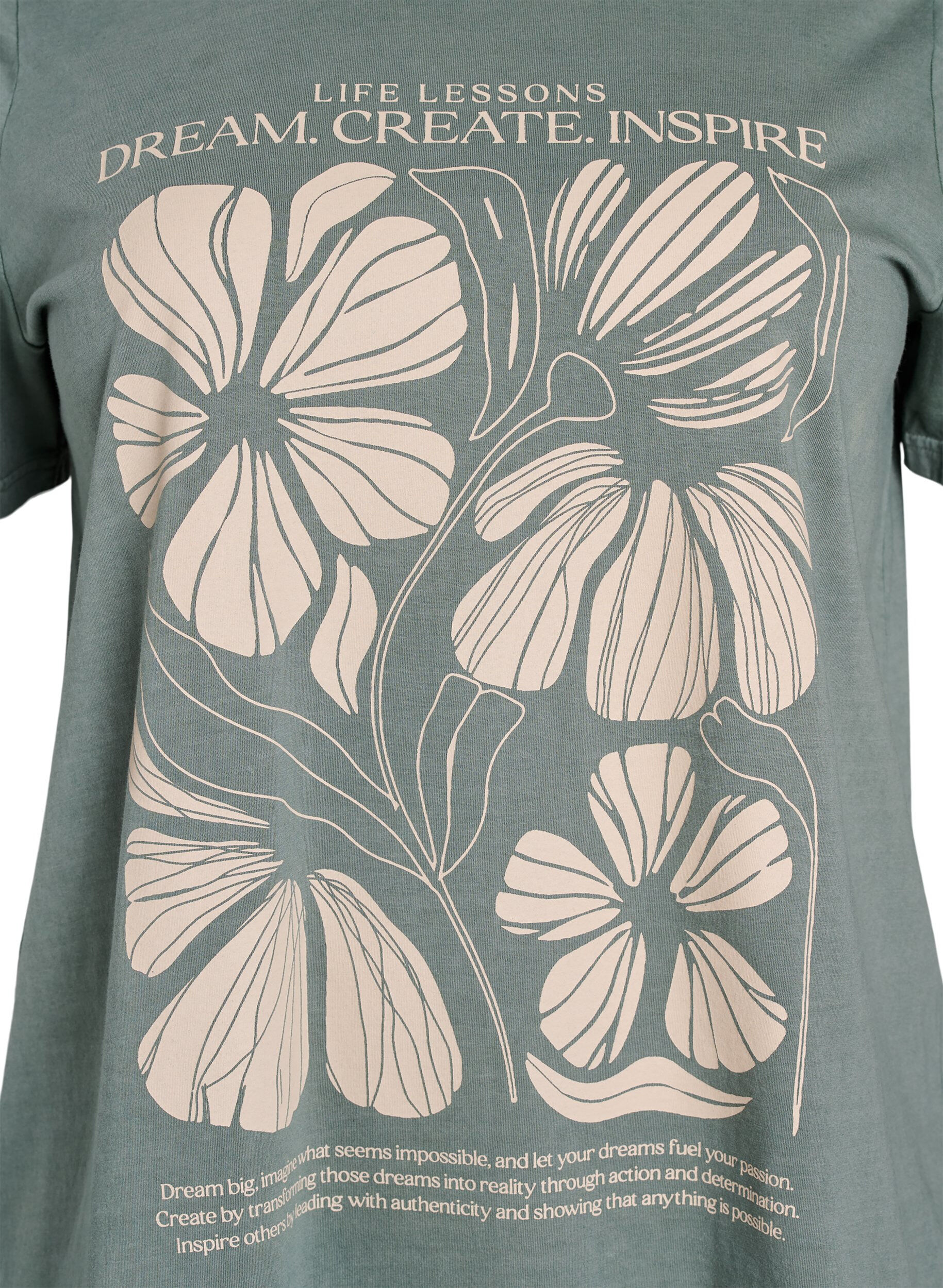 ZizziT-Shirt aus Bio-Baumwolle mit Textaufdruck und Blumenprint, Gr&uuml;n, Packshot image number 2
