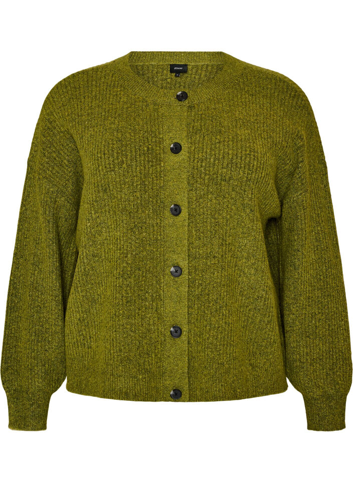 Rippenstrick Strickjacke mit Kn&ouml;pfen, Gr&uuml;n, Packshot image number 0