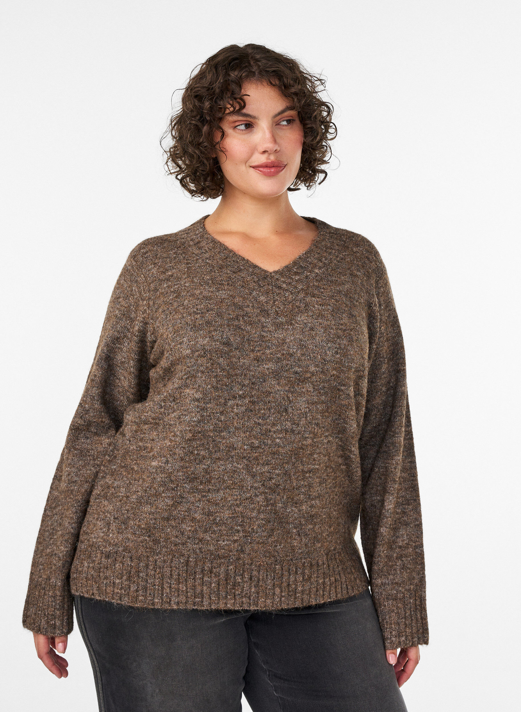 ZizziPullover mit V-Ausschnitt, Braun, Model image number 0