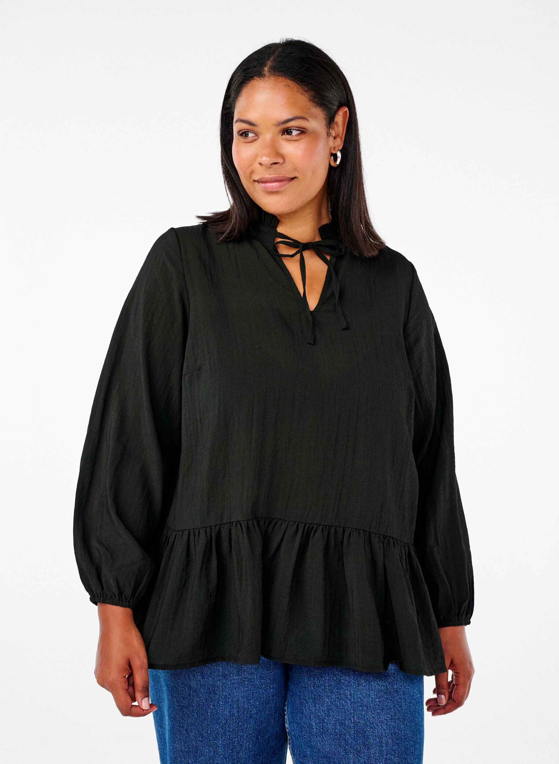 ZizziLang&auml;rmlige Bluse mit Peplum, Schwarz, Model image number 0