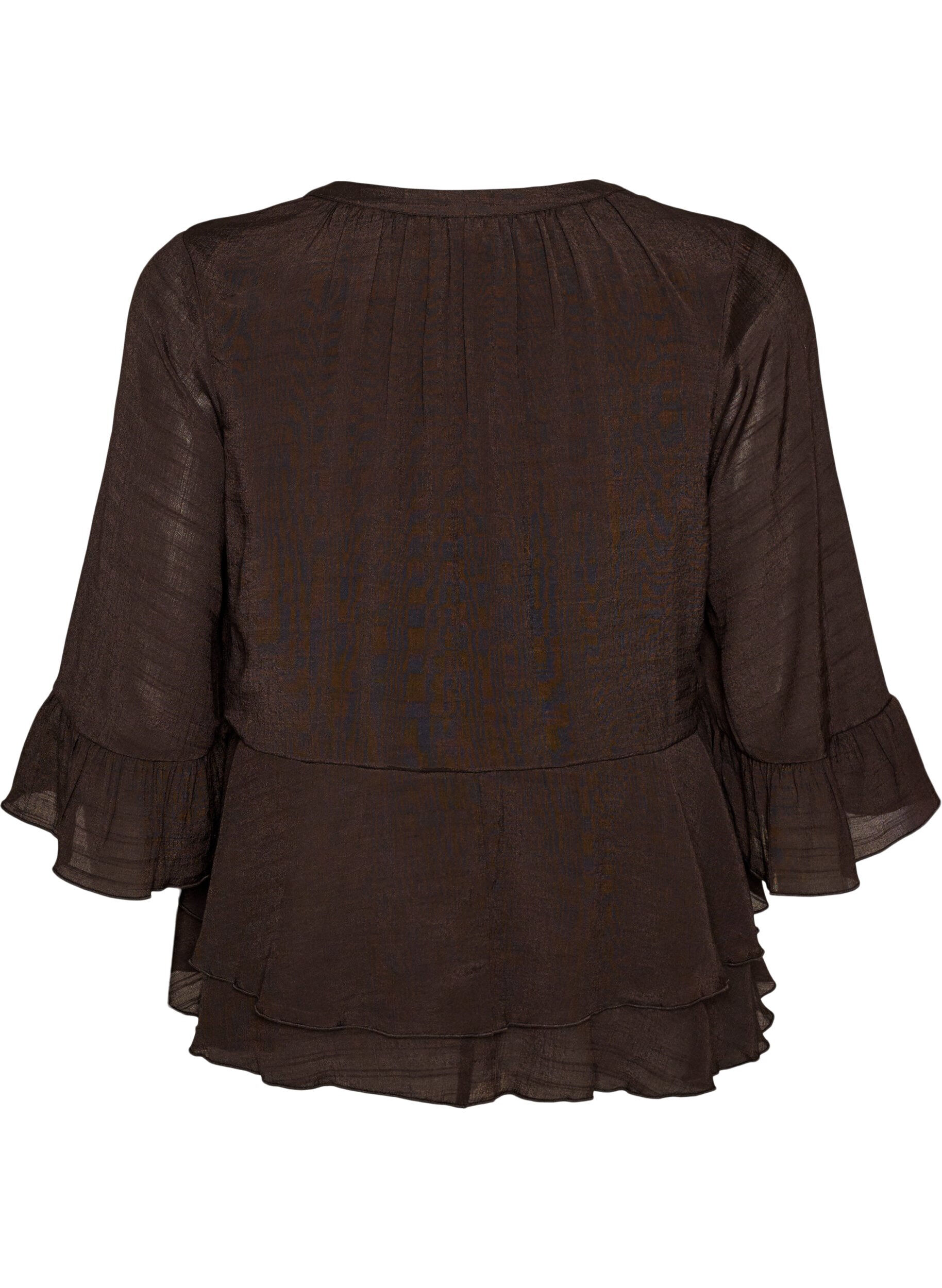 ZizziBluse mit 3/4-&Auml;rmeln und R&uuml;schendetails, Braun, Packshot image number 1