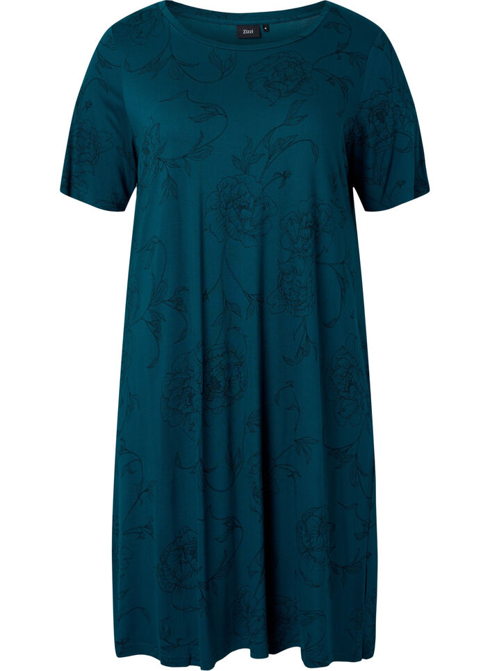 Nachthemd mit Print aus Viskose, Deep Teal Flower, Packshot image number 0