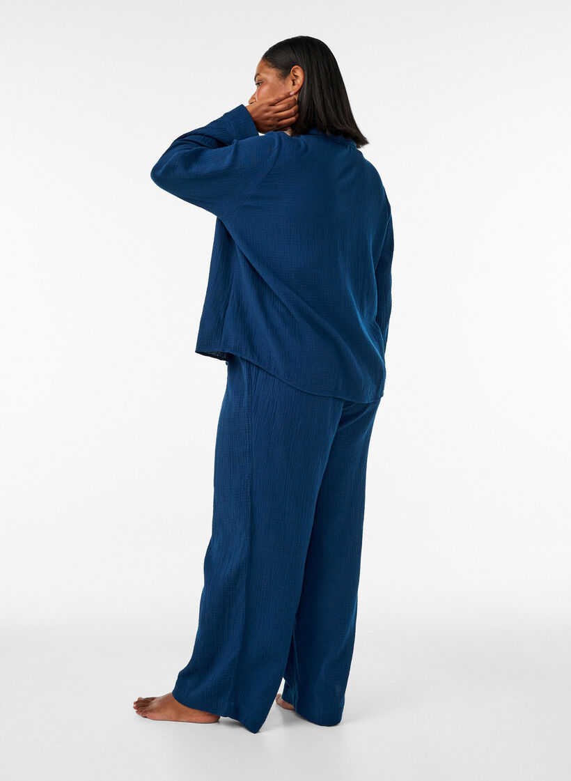 Lockere Pyjamahose aus Baumwoll-Musselin, Blau, Model image number 1