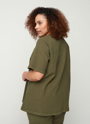 Kurzarm Bluse aus Baumwolle, Ivy Green, Model image number 1