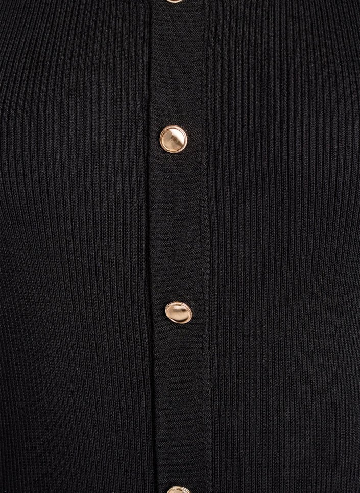 Geripptes Kleid mit Zierknöpfen und kurzen Ärmeln, Schwarz, Packshot