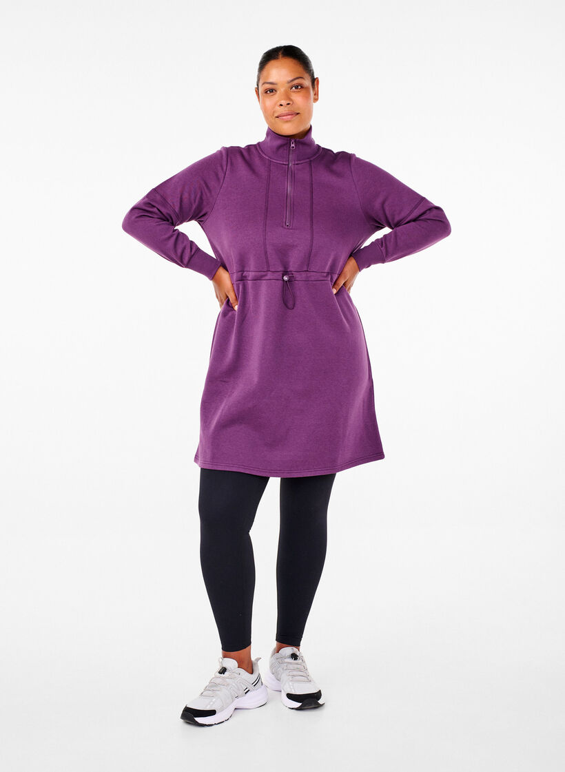 Kurzes Sweatshirtkleid mit Stehkragen und verstellbarer Taille, Deep Purple, Model image number 3