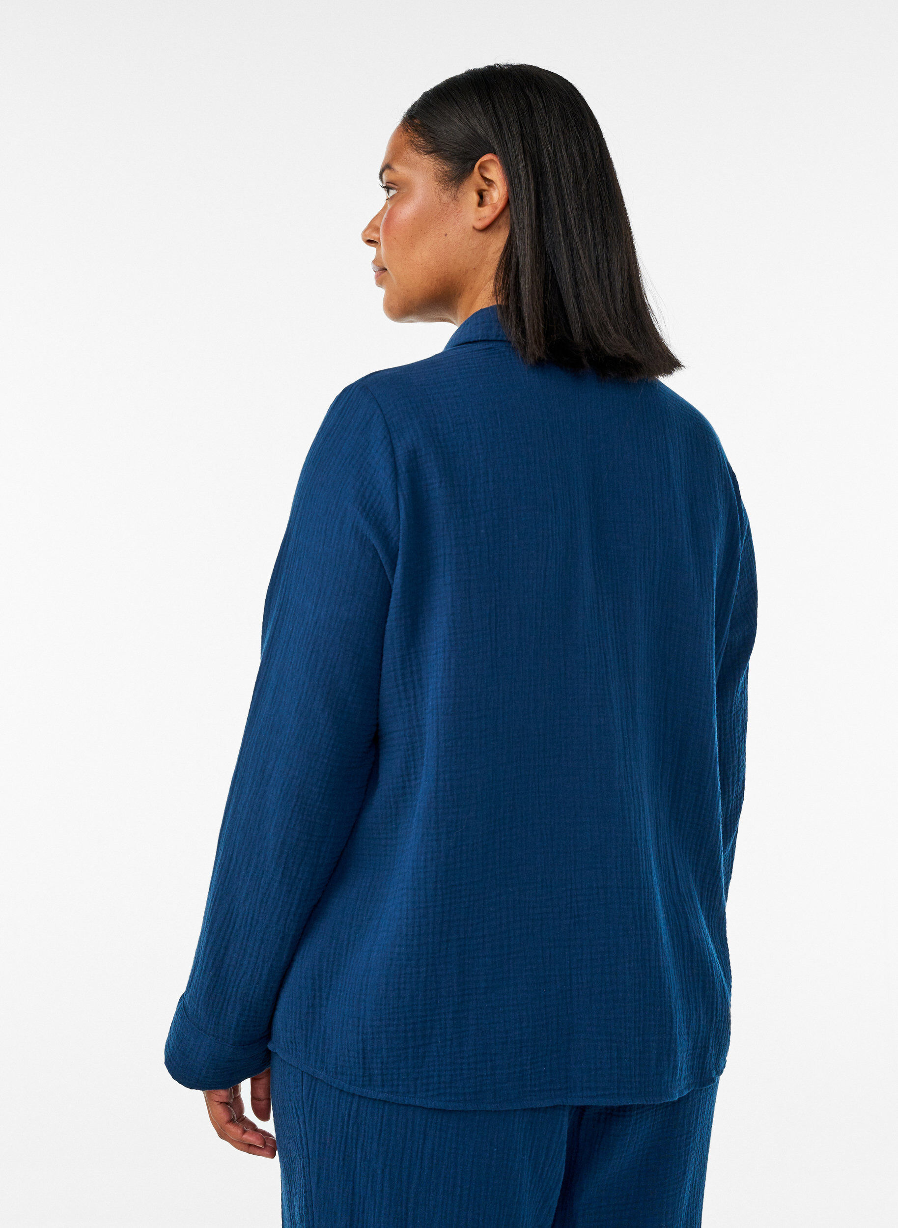 ZizziNachthemd aus Baumwoll-Musselin mit langen &Auml;rmeln, Blau, Model image number 2