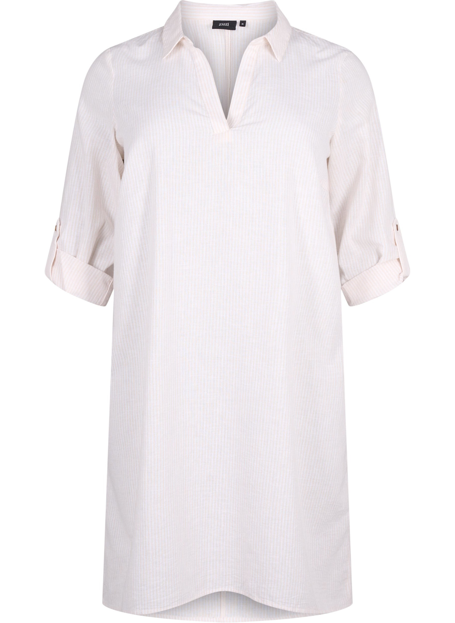 Gestreiftes Kleid aus Baumwolle und Leinen