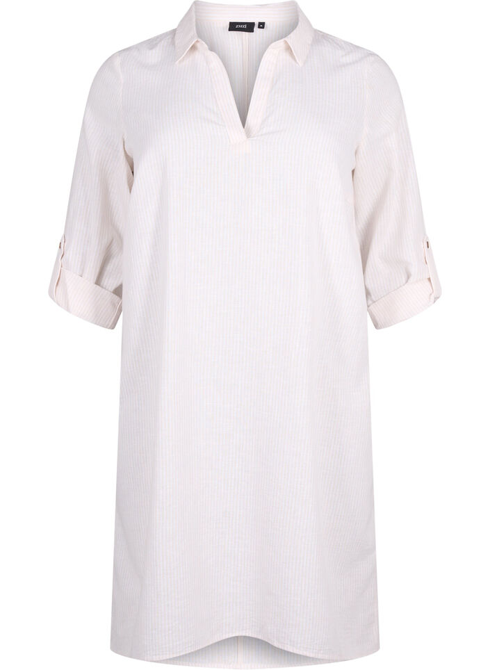 Gestreiftes Kleid aus Baumwolle und Leinen, Sandshell Wh. Stripe, Packshot image number 0