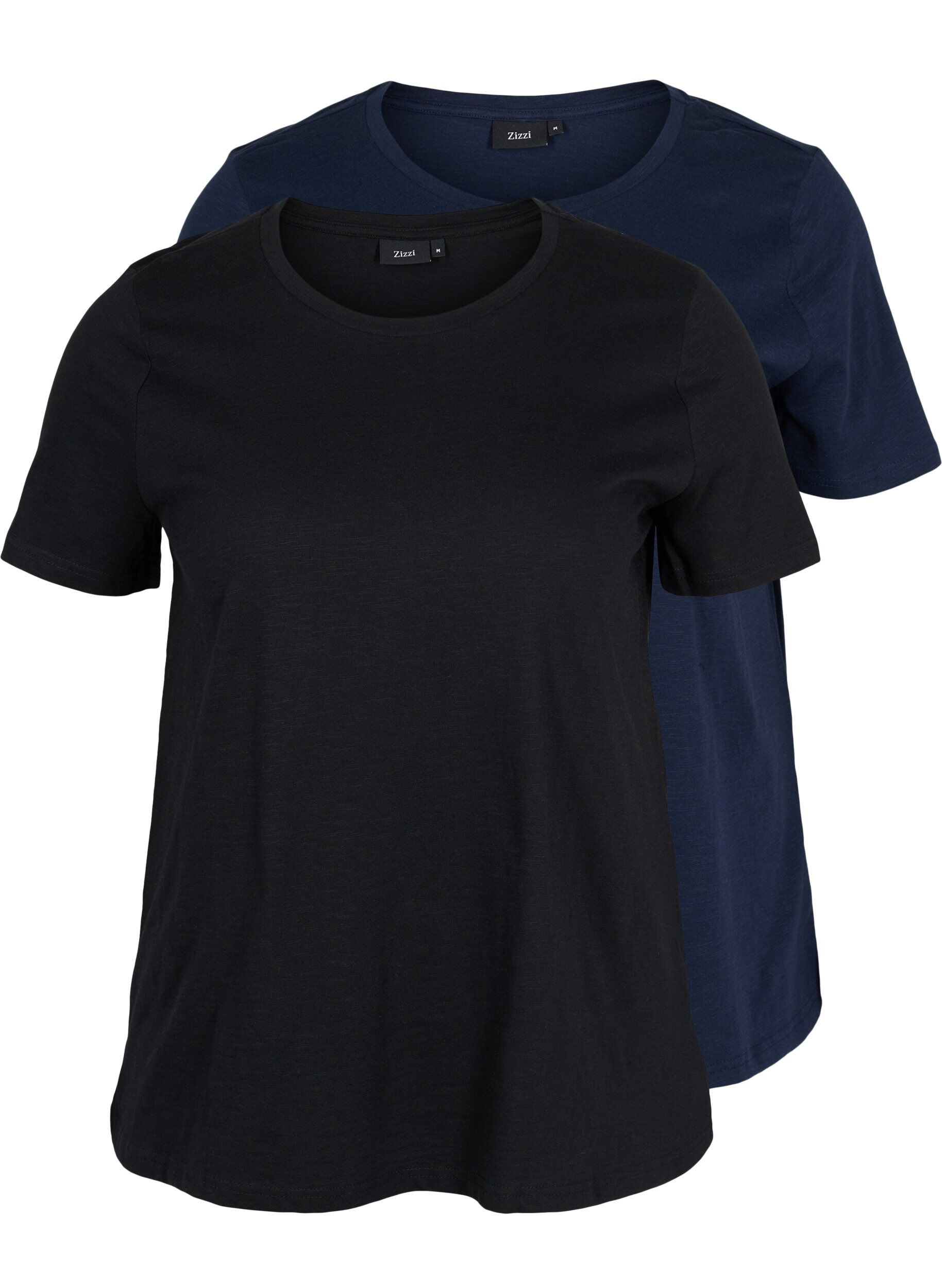 Zizzi2er-Pack basic T-Shirts aus Baumwolle, Black/Navy Blazer, Packshot image number 0