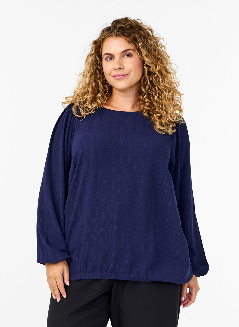 Bluse mit Silberglitzer, Blau, Model image number 0