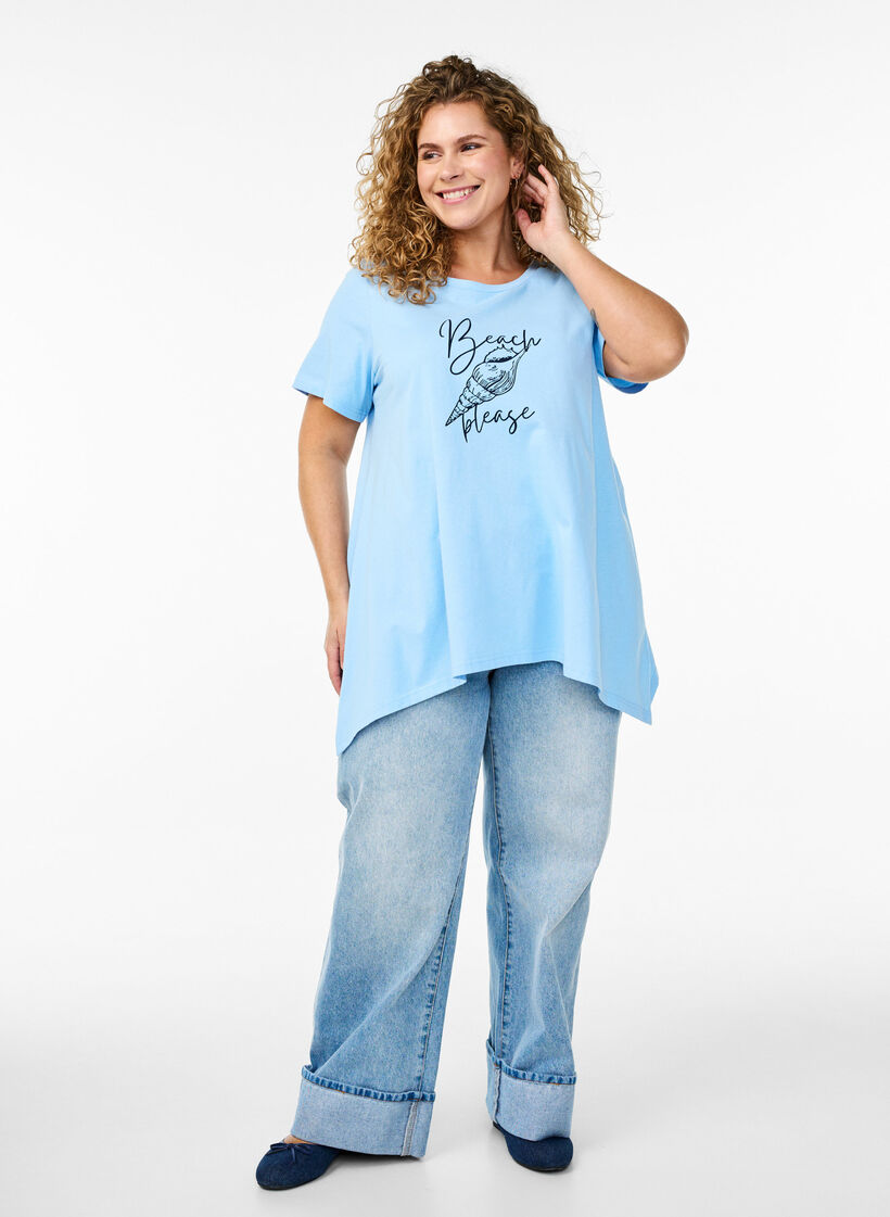 T-Shirt mit Rundhalsausschnitt und A-Linie, Blau, Model image number 1