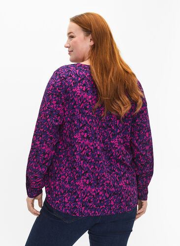 FLASH – Langärmlige Bluse mit Druck, Pink Blue AOP, Model image number 1