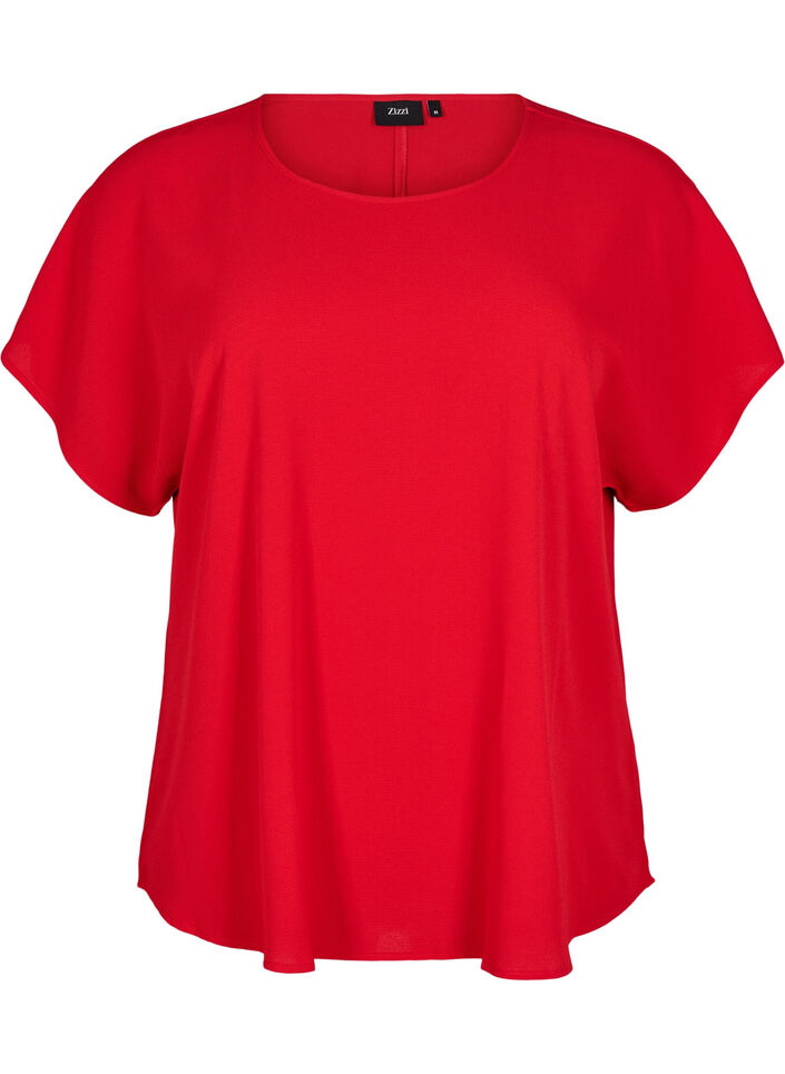 Bluse mit kurzen &Auml;rmeln und einem Rundhalsausschnitt, Rot, Packshot image number 0
