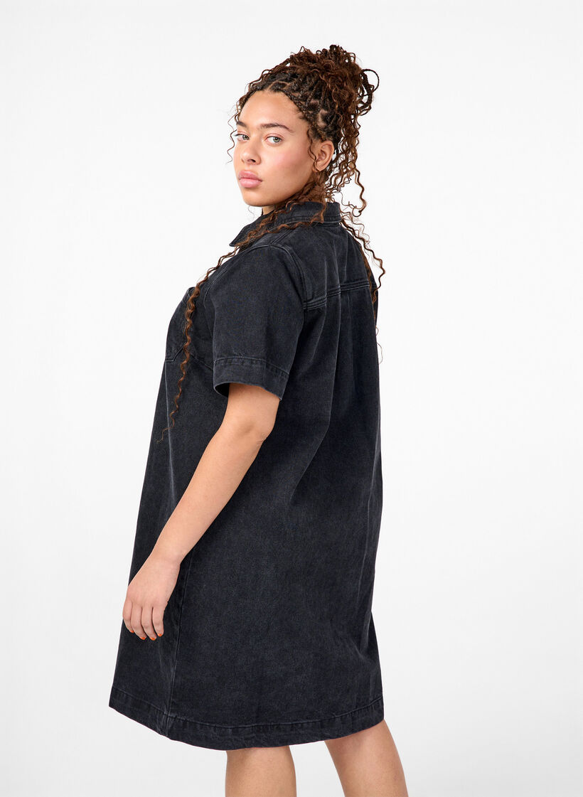 Langes Denim-Shirt mit kurzen Ärmeln, Grey Washed, Model image number 1