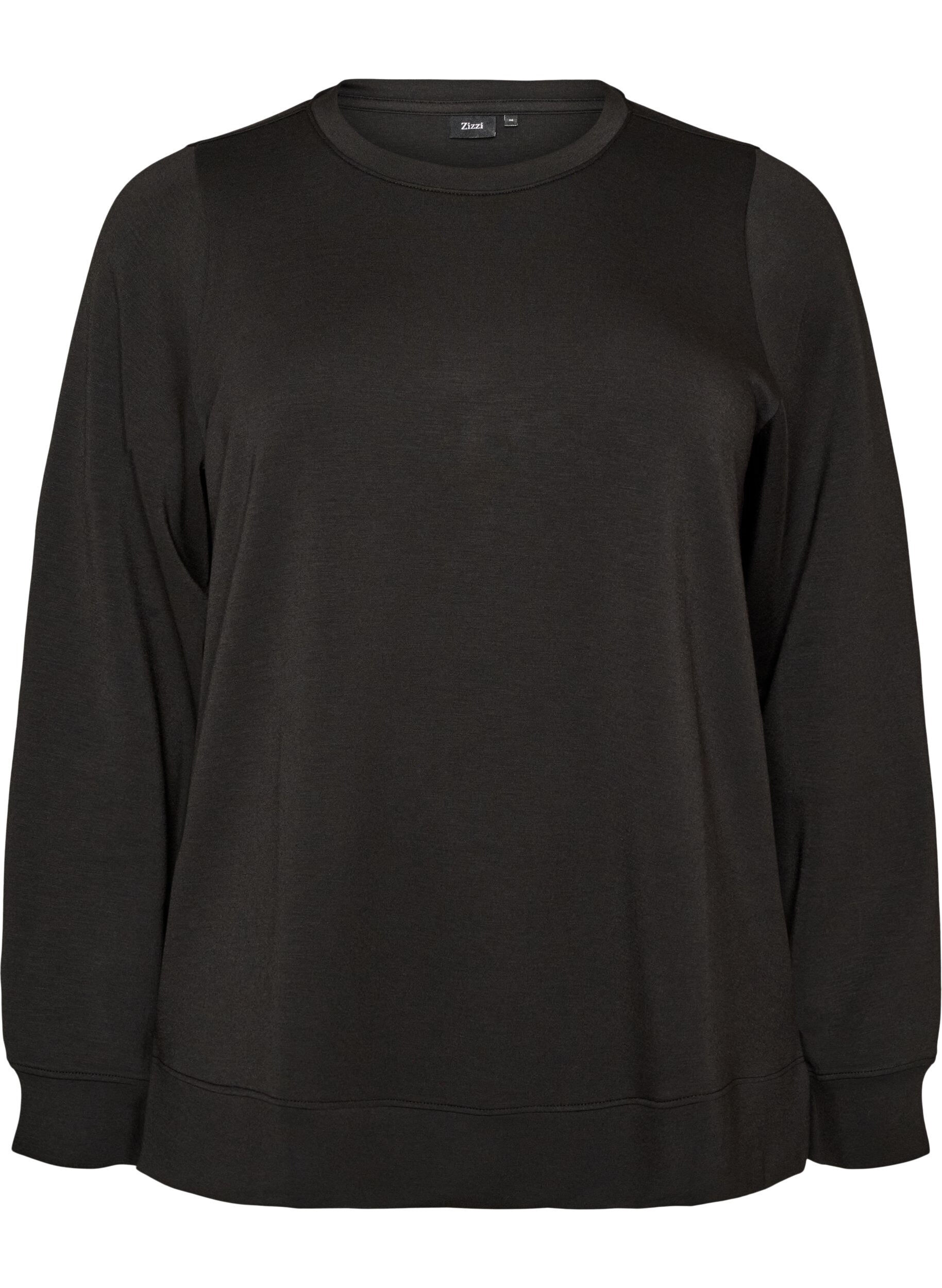ZizziLang&auml;rmelige Bluse aus Jersey mit Rundhalsausschnitt, Schwarz, Packshot image number 0