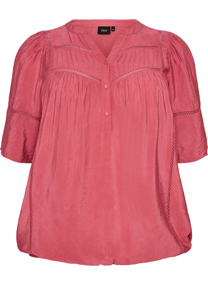 Bluse aus Viskose mit Biesen und Ballon&auml;rmeln, Rot, Packshot image number 0