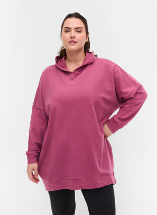 Sweatshirt aus Baumwolle mit Kapuze und High-Low-Effekt, Violet Quartz, Model image number 0