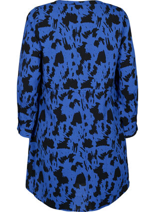 Bedrucktes Kleid mit Kordelzug in der Taille, Black Blue AOP, Packshot image number 1