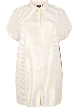 Langes gestreiftes Baumwollhemd, White/Natrual Stripe, Packshot image number 0