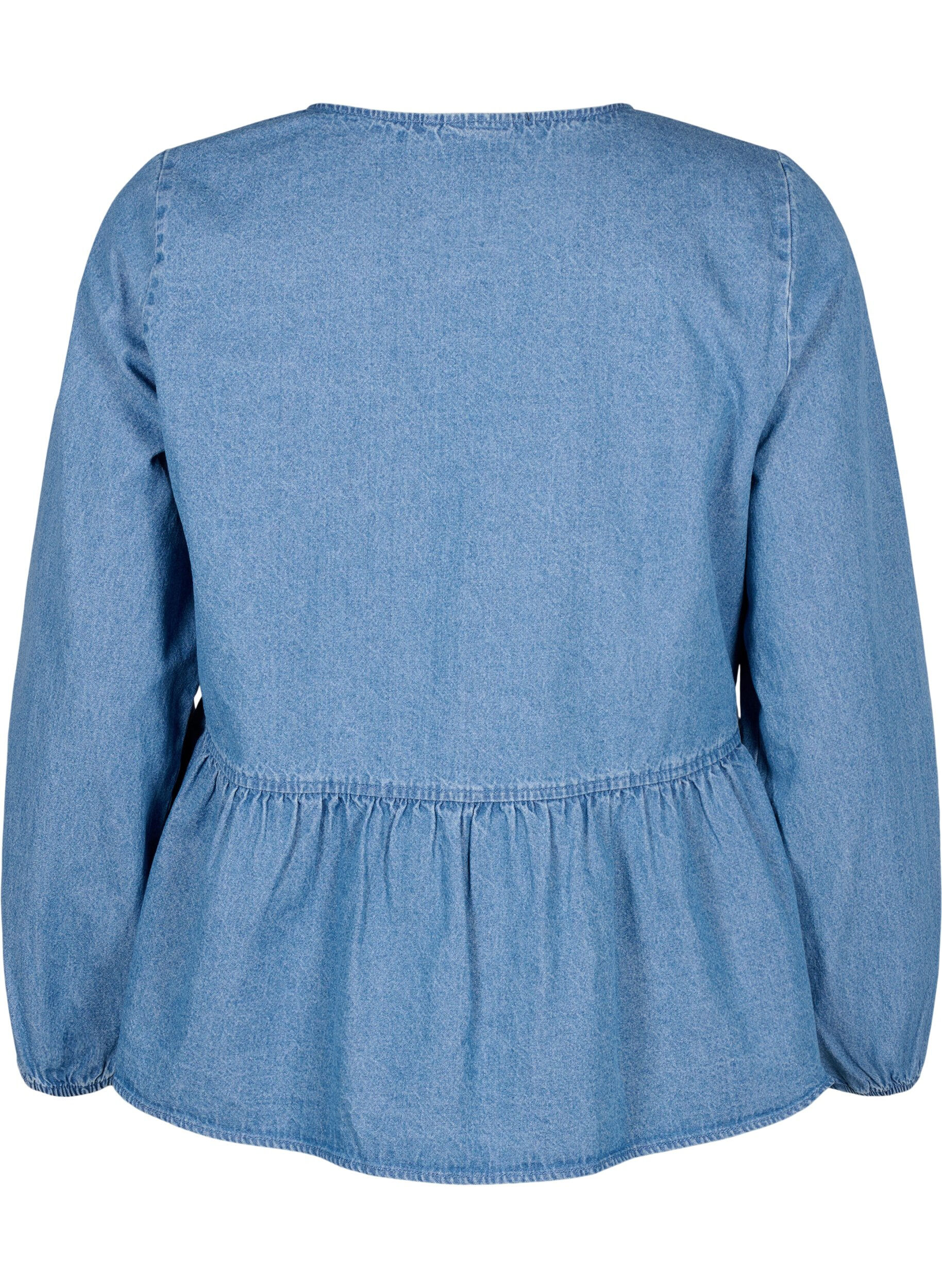 ZizziBluse aus Denim mit Sch&ouml;&szlig;chen und Bindeverschluss, Light Blue Denim, Packshot image number 1
