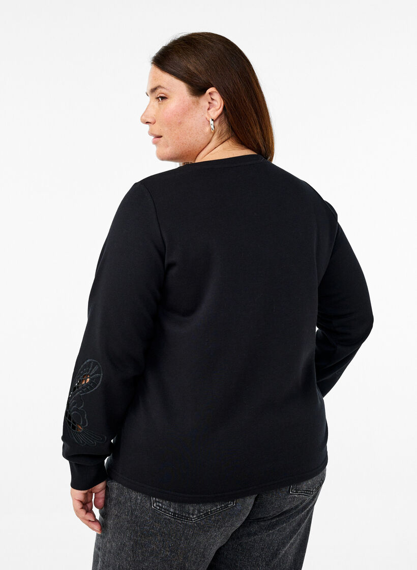 Sweatshirt mit aufgestickten Cut-Outs, Black, Model image number 1