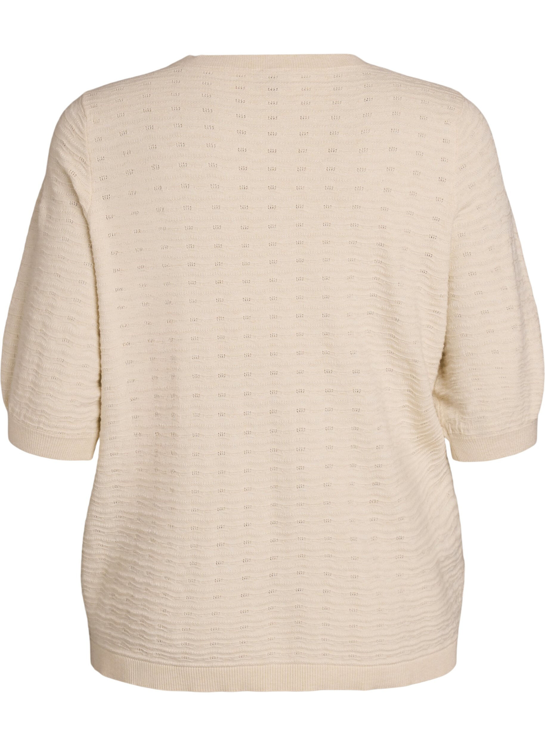 ZizziStrickbluse mit Strukturmuster und kurzen &Auml;rmeln, Beige, Packshot image number 1