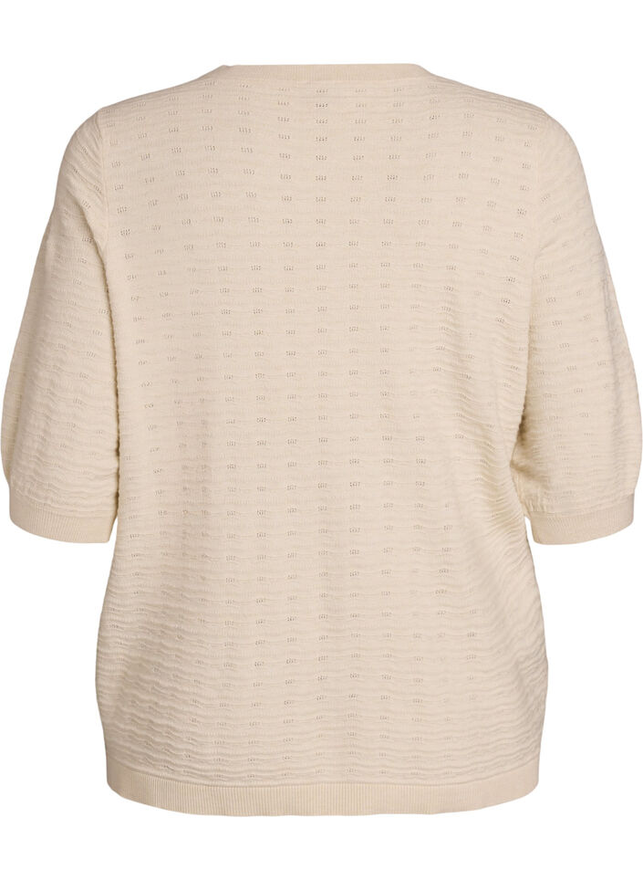 Strickbluse mit Strukturmuster und kurzen &Auml;rmeln, Beige, Packshot image number 1
