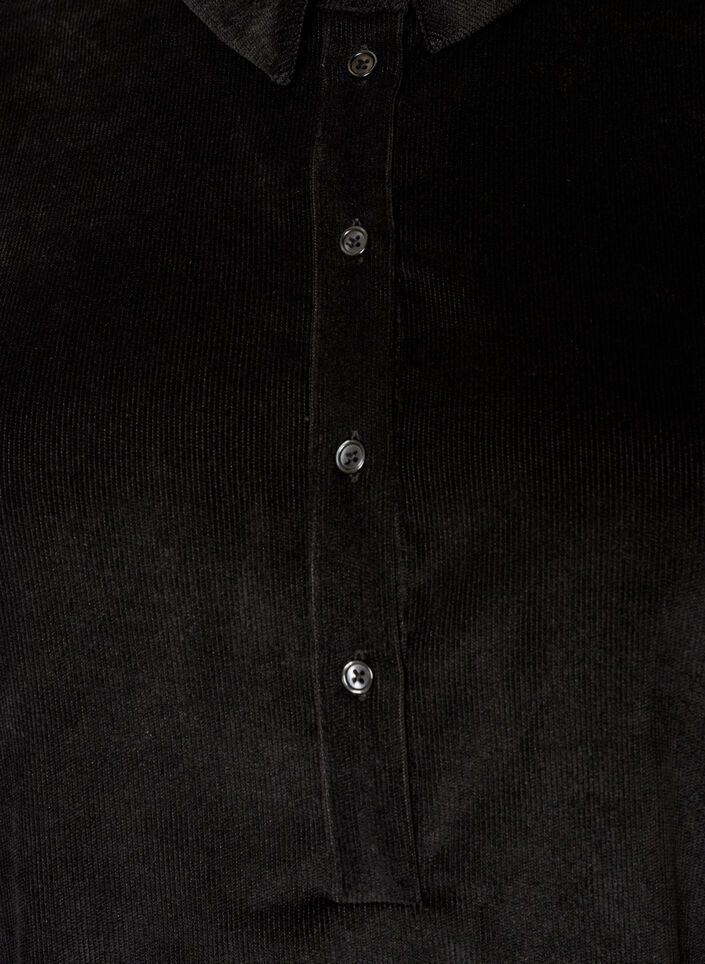 Hemdblusenkleid aus Cord mit Kragen und Knopfleiste, Schwarz, Packshot image number 2
