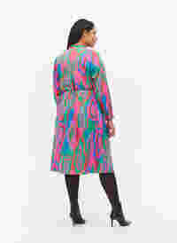Bedrucktes Wickelkleid mit langen Ärmeln, Colorfull Art Print, Model