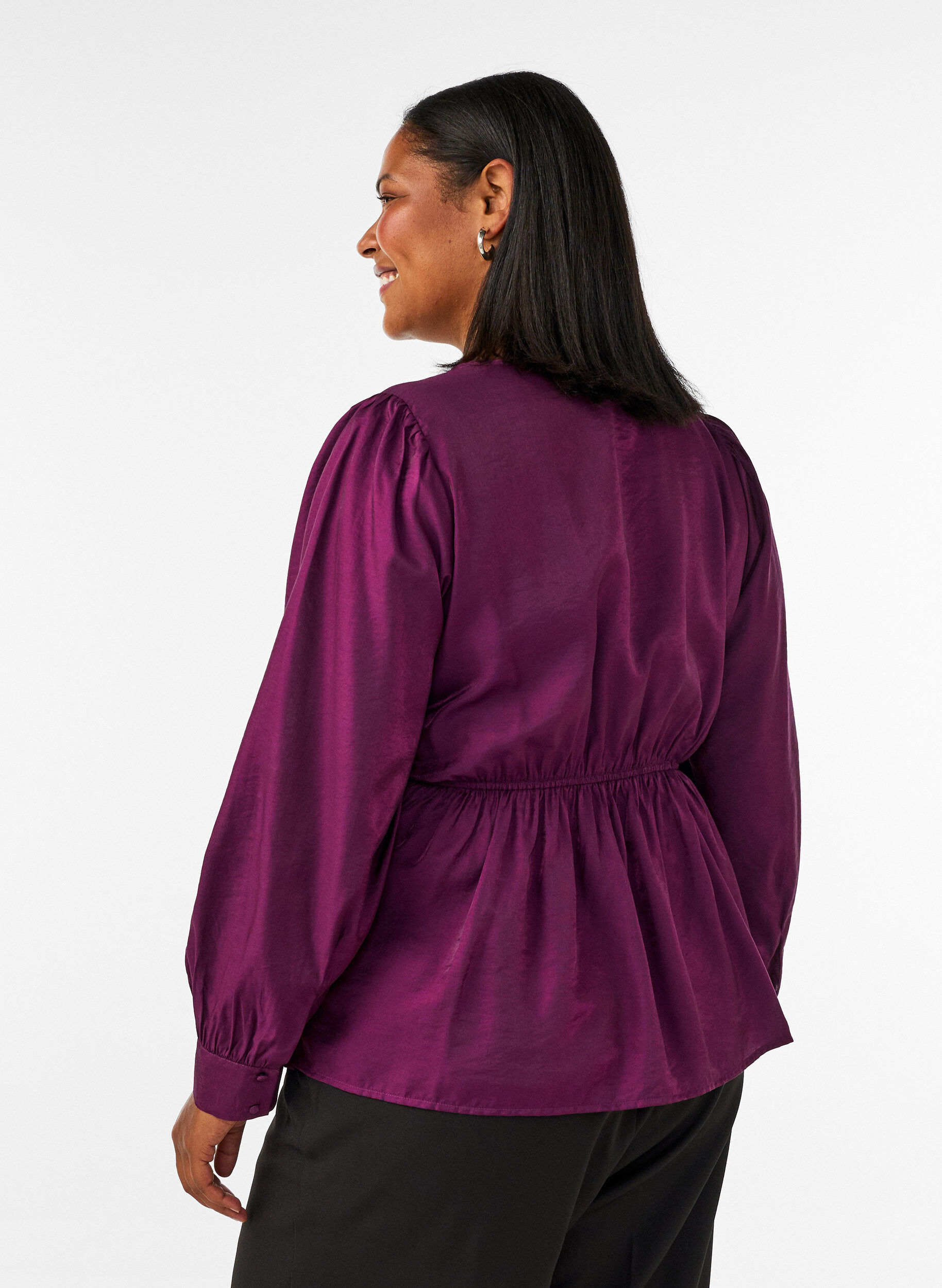 ZizziGl&auml;nzende Bluse aus Viskose mit Peplum-Effekt, Lila, Model image number 2
