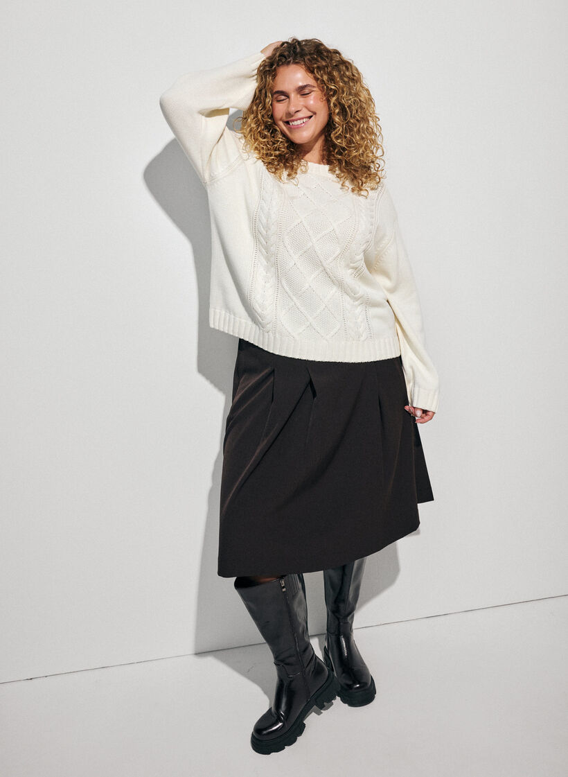 Pullover mit Zopfmuster, Vanille, Model image number 1