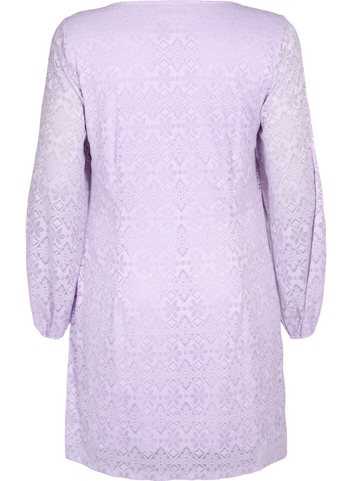 Spitzenkleid mit V-Ausschnitt und langen Ärmeln, Pastel Lilac, Packshot image number 1