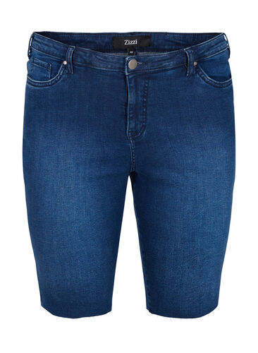 Lange Denim Shorts aus Baumwolle, Dark blue denim, Packshot image number 0
