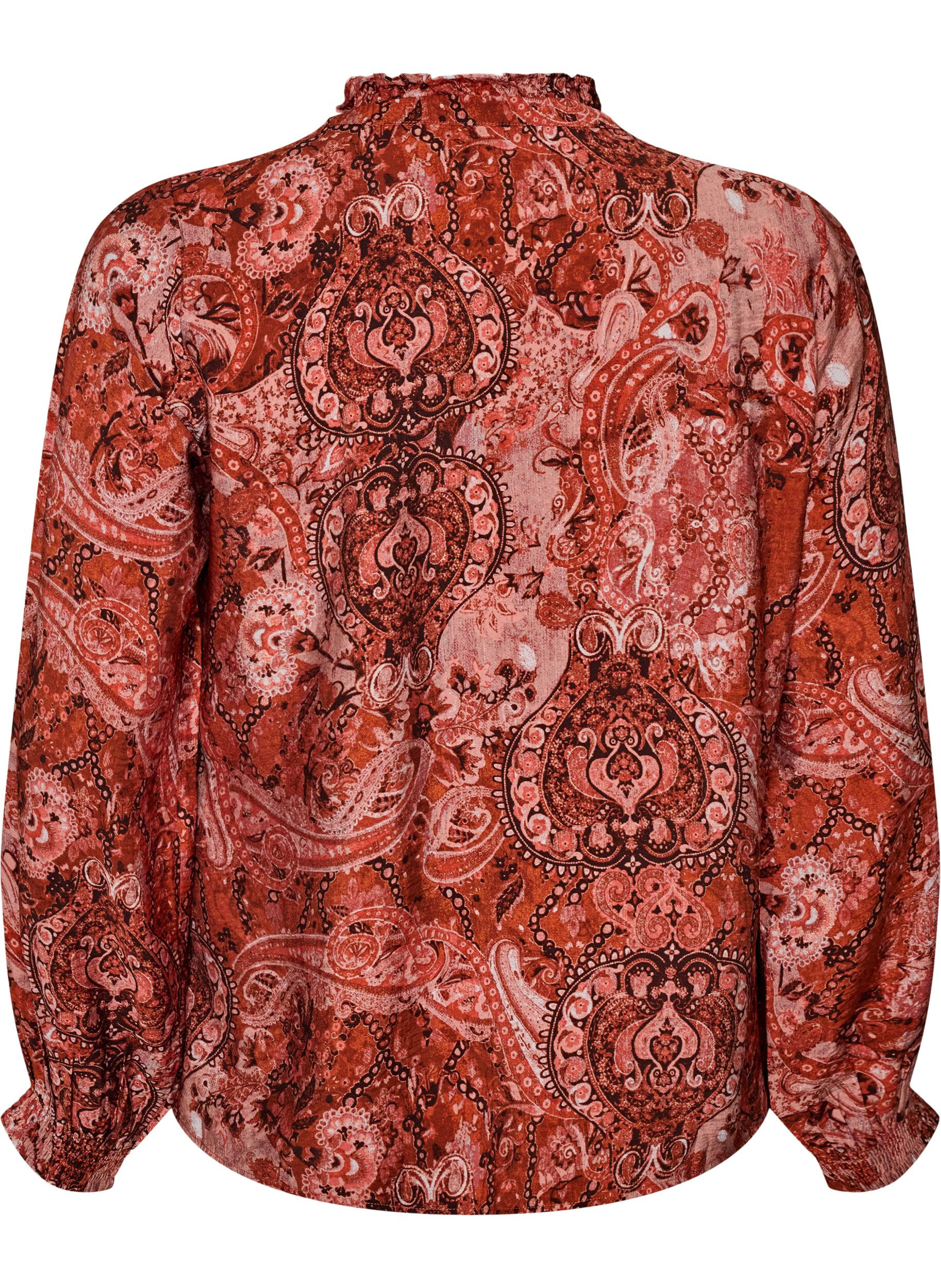 ZizziBluse aus Viskose mit Paisley-Print und R&uuml;schen, Orange, Packshot image number 1