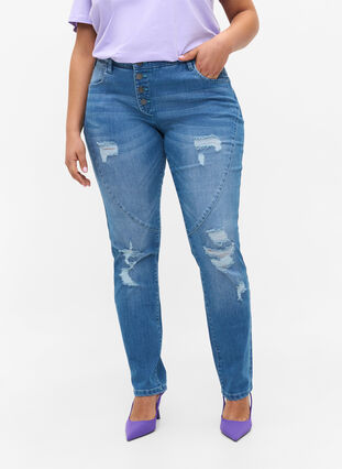 Slim Fit Emily Jeans mit Schlitzdetails, Light blue, Model image number 2
